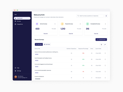 Survey Dashboard design typography ui ux