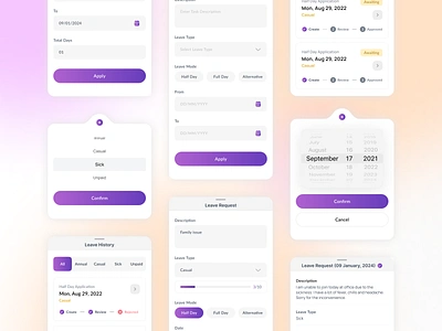 Sheets and Pop-Up Components app design clean components employee hr hrm system ios ios app ios components ios sheet leave leave application leave management minimal modal design pop up product design punch sheet design trendy