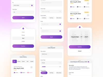 Sheets and Pop-Up Components app design clean components employee hr hrm system ios ios app ios components ios sheet leave leave application leave management minimal modal design pop up product design punch sheet design trendy