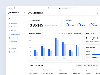 SafestNest Dashboard branding cleandesign dashboarddesign datavisualization design designinspiration fintech interactivedesign minimalui pensioncalculator pensionplanning productdesign uiux userinterface web webapp webdesign