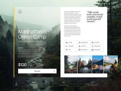 Design Exploration - Camping Ground Website bold branding camping card clean description design detail page figma gallery homepage layout outbond photography responsive typography ui ux website whitespace