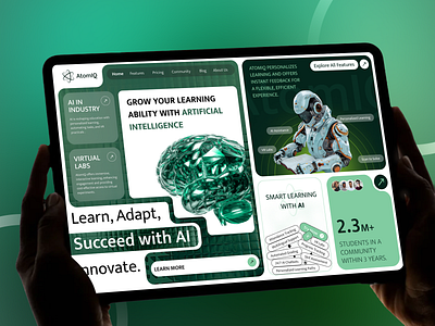 AI-Powered E-Learning Landing Page Design ai ai education ai learning ai platform app design artificial intelligence course design education educational platform edutech elearning graphic design landing page uiux web web design web ui website website design