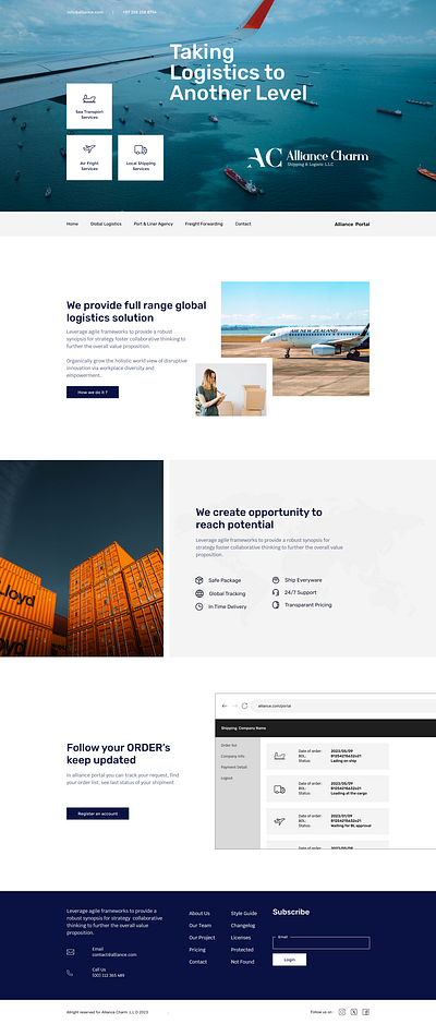 Alliance Charm logistic ui ux website
