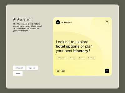 AI Assistant. ai ai hotel ai travel assistant chat ai chatbot ai chatopenai clean creative design design component dribbble interface ai minimal typography ui ux web website yellow