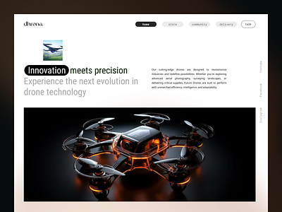 dhrona. futuristic drone store webpage 3d ai animation blender branding c4d graphic design innovation logo ui ux