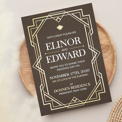 Brown Matte Screen Printed Wedding Invitation: Sapphire