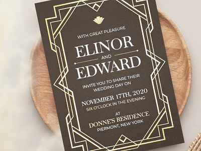 Brown Matte Screen Printed Wedding Invitation: Sapphire