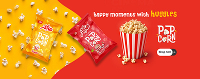 Banner for chips and popcorn banner banner slider branding design graphic design illustration popcorn red slider snacks yellow