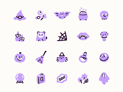 Halloween Doodles bat character cute doodle ghost halloween hand drawn horror icons illustration line art magic spooky sticker set stickers trickortreat witch