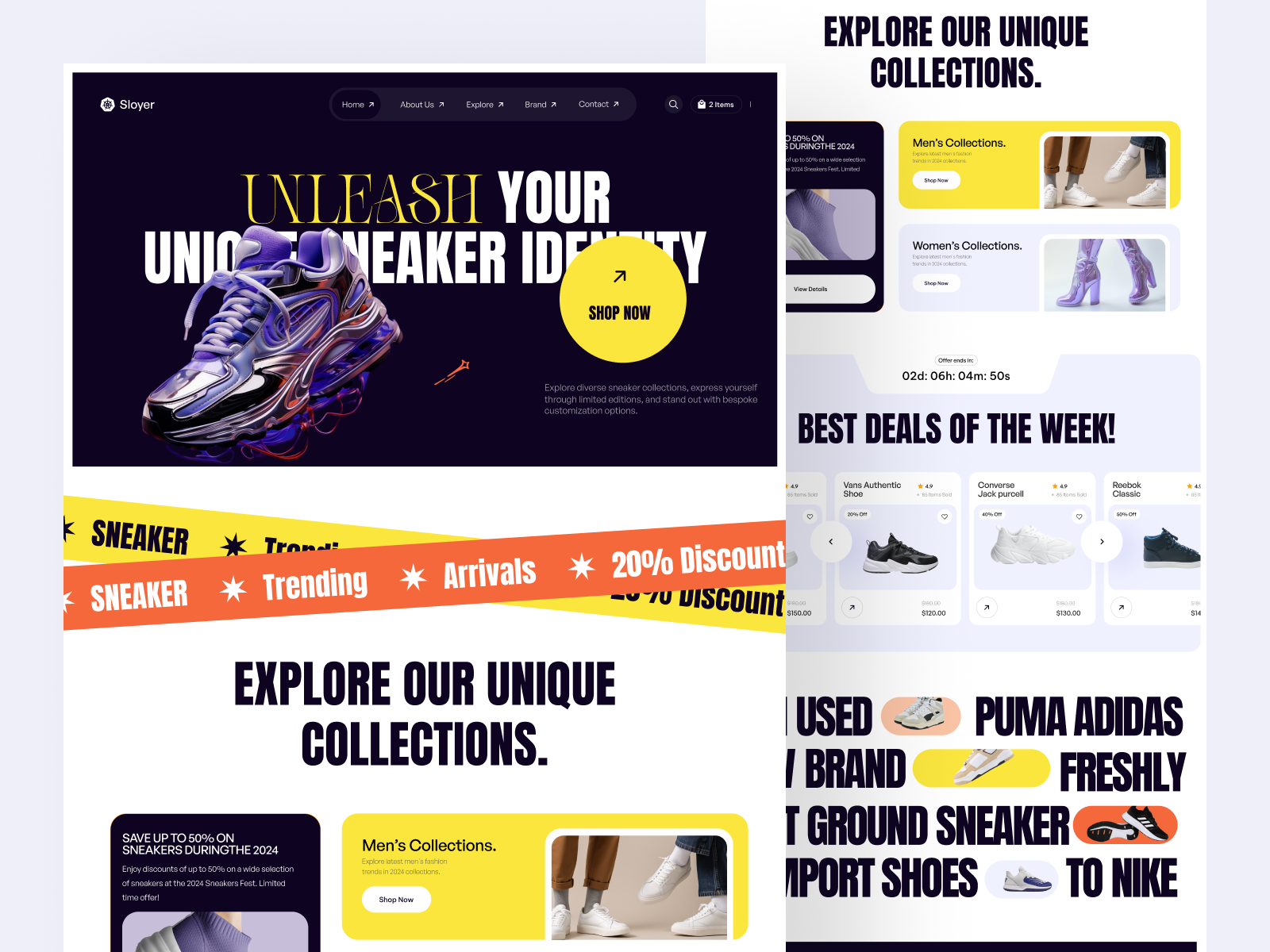 Sneakers Online Shop - Sloyer custom sneakers ecommerce website ecommerce website design footwear footwear shop footwear shop design genz landing page landing page design online shop online store sneakers sneakers shop design ui ux web design