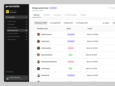 HR SaaS - Sidebar Navigation candidates dark mode dark sidebar dashboard dashboard sidebar design hr sidebar jobs list jobs navigation list navigation product design saas saas sidebar saas ux sidebar table ui ui design ux