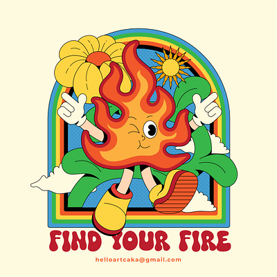 Find Your Fire artcaka character clothing designforsale designtshirt fire graphic design illustration mascot retrostytle tshirt