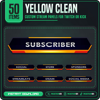 Gaming Stream Panels | 50x Esport Panels set yellow color panel