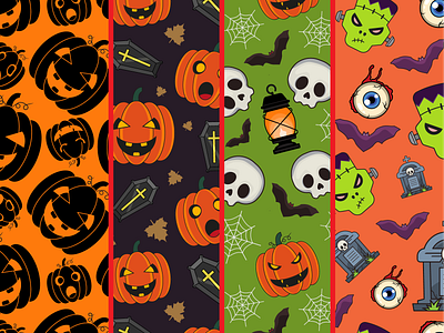 Halloween seamless patterns set adobe adobe illustrator design graphic design halloween halloween pattern holiday holidays illustration pattern design patterns set pumpkin seamless pattern vector illustration vector pattern