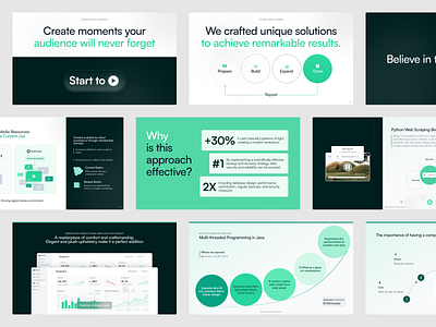 Presentation design deck green growth light green pitch. deck presentation saas ui