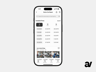 AutoFix - Car Repair Booking App 2024 car mechanic clean design figma grey modern simple ui ux