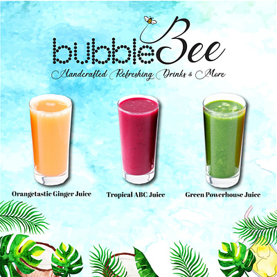 Bubble Bee drinks menu design branding bubble bee creative design drinks banner drinks menu graphics design illustration menu promotion banner