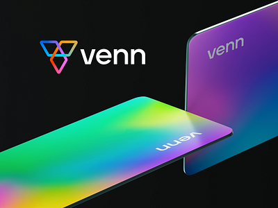 Venn logo design (unused) abstract branding colorful conenction credit cards finance fintech gradient icon lines logo mark minimalistic monogram technology together v venn