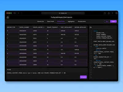 Tax Data Ingress Platform black clean design crm dark mode dashboard design dashboard elements data visualization design design system money pay platform prompt saas sql code table tax ui ui components violet