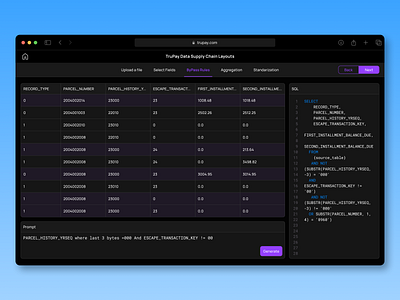 Tax Data Ingress Platform black clean design crm dark mode dashboard design dashboard elements data visualization design design system money pay platform prompt saas sql code table tax ui ui components violet