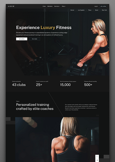 Luxury Fitness Studio UI Design dark design figma fitness landing page ui uidesign ux