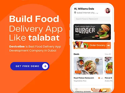 Talabat Clone App Development - DeviceBee app development dubai best app developer dubai careem food clone devicebee food delivery app noon food app clone talabat clone