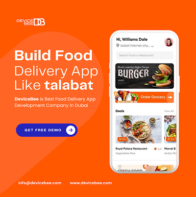 Talabat Clone App Development - DeviceBee app development dubai best app developer dubai careem food clone devicebee food delivery app noon food app clone talabat clone