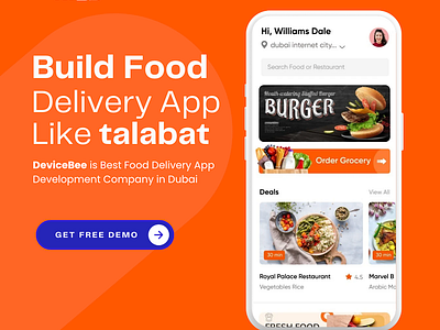 Talabat Clone App Development - DeviceBee app development dubai best app developer dubai careem food clone devicebee food delivery app noon food app clone talabat clone