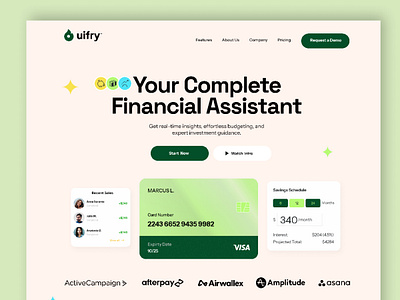 Finance AI Assistant Landing Page analytics app ui branding cards design figma graphic design illustration logo ui