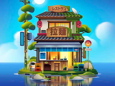 Ramen shop adventure anime cool culture food game gamer gaming illustration japan pop popculture poster print ramen ramenshop