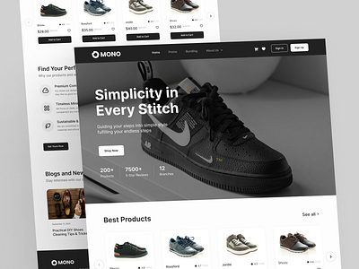 Mono - Shoes Ecommerce Landing Page clean design ecommerce figma landing page minimalist shoes simple design ui ui design uiux user interface web design website wordpress