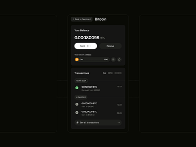 Coinstax: BTC Transaction Panel bitcoin wallet blockchain crypto app crypto dashboard crypto ui crypto wallet dark mode dark theme dark ui popular trending design ui web3 dashboard