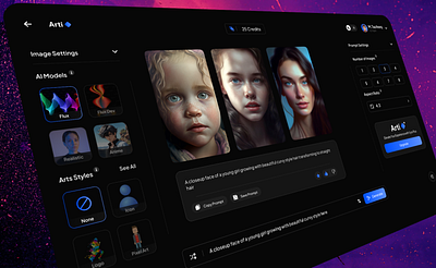 Arti: AI-Powered Text-to-Image Generation Platform 3d ai ai dashboard ai image generate animation branding dashboard graphic design image generation image generation tool logo motion graphics text to image ui web dashboard website design