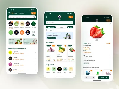 Grocery Shopping App UI Design cart page figma design grocery app grocery shopping home page mobile app mobile application mobile screen online shop product page single store ui design uiux