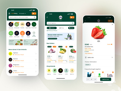 Grocery Shopping App UI Design cart page figma design grocery app grocery shopping home page mobile app mobile application mobile screen online shop product page single store ui design uiux