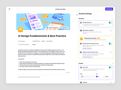Trenning - Create New Quiz in a SaaS Learning Management System course education education platform knowledge base learning management system lms product design question quiz saas saas design staff training student team training training ui ux web app web design wiki