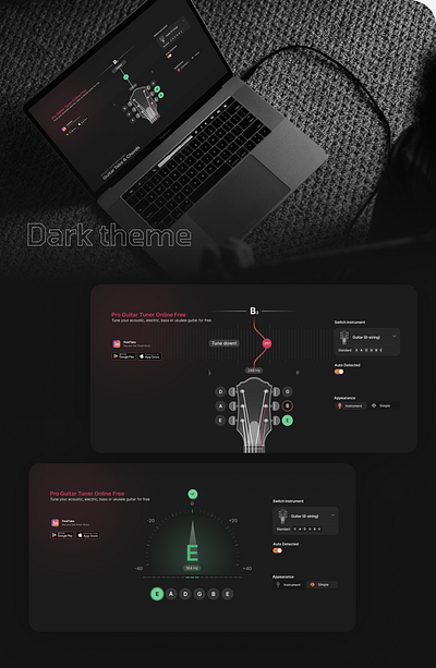 Dark Version of the Guitar Tuner App app branding design edtech graphic design guitar illustration logo musuc ui ux