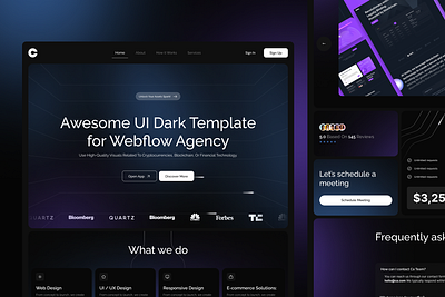 Dark Theme Webflow Agency | UI Website Design creative dark template website design dark theme website design agency modern ui design ui ux design ui website web agency