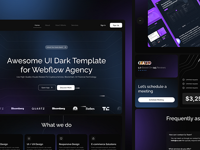 Dark Theme Webflow Agency | UI Website Design creative dark template website design dark theme website design agency modern ui design ui ux design ui website web agency