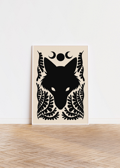 Black Wolf Head animal art black wolf ida rezaee illustration moon phases nature art norse mythology pagan art viking art wolf art