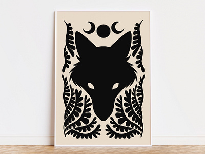 Black Wolf Head animal art black wolf ida rezaee illustration moon phases nature art norse mythology pagan art viking art wolf art