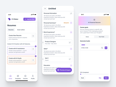 CV Maker ai audio branding graphic design product design resume ui ux