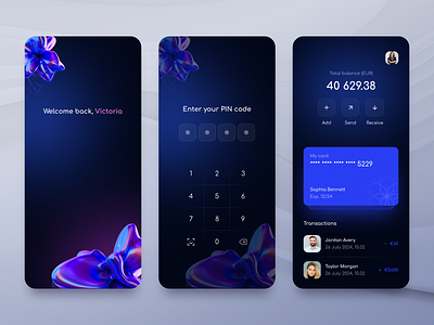 Digital Wallet App UI Concept banking card interface dark theme digital wallet fintech graphic design mobile mobile app mobile design online bank transactions ui ui design ux wallet app