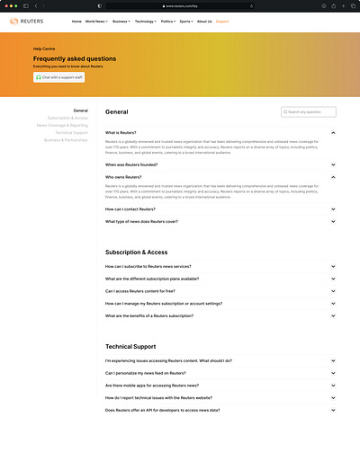 An FAQ page for Reuters. dailyui