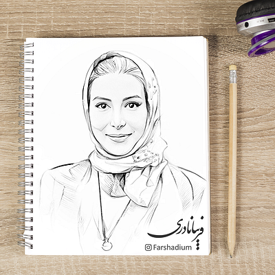 Portrait of "Fariba Naderi / فریبا نادری", Iranian Actress. drawing illustration painting portrait