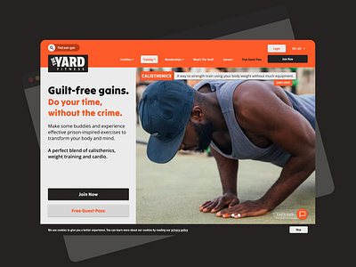 The Yard Fitness black copywriting fitness logo orange prison ux writing web design