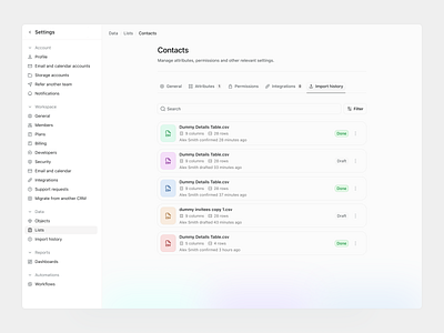 Settings - Lists Page b2b b2c dashboard mobile app saas settings ui ui design ux web app website