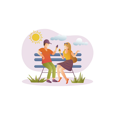 Summertime 2D Animation 2d animation bench conversation couple flat ice cream illustration man motion outdoor activity park relax social interaction summer summer scene summer vibes summertime sunny day woman