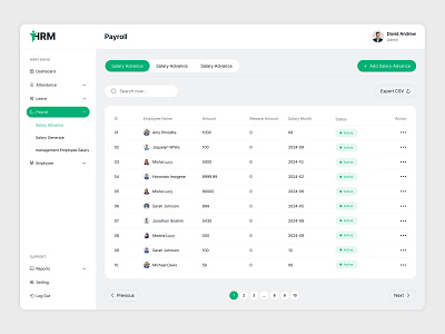 Payrolls Page - HR Management Dashboard clean data tables employee management hr dashboard hr software hrm human resouces human resources minimalist modern ui payroll management payroll page saas dashboard table table row tables ui web design website