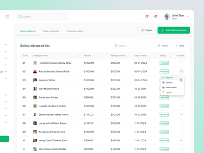 Payrolls Page - HR Dashboard dashboard employee management employee payroll hr software hr tools human resouces payment payroll management payroll page payrolls product design table table design tables ui